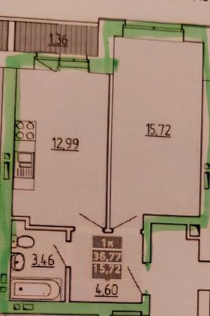 1к - квартира, 36.7 м², 8/9 эт.